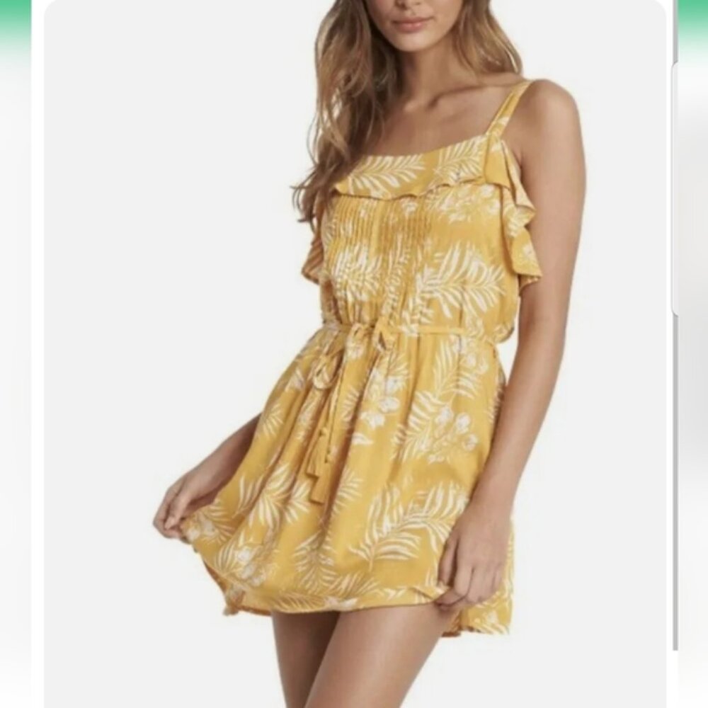 Roxy Yellow Floral Palm Beachy Strappy Sun Dress